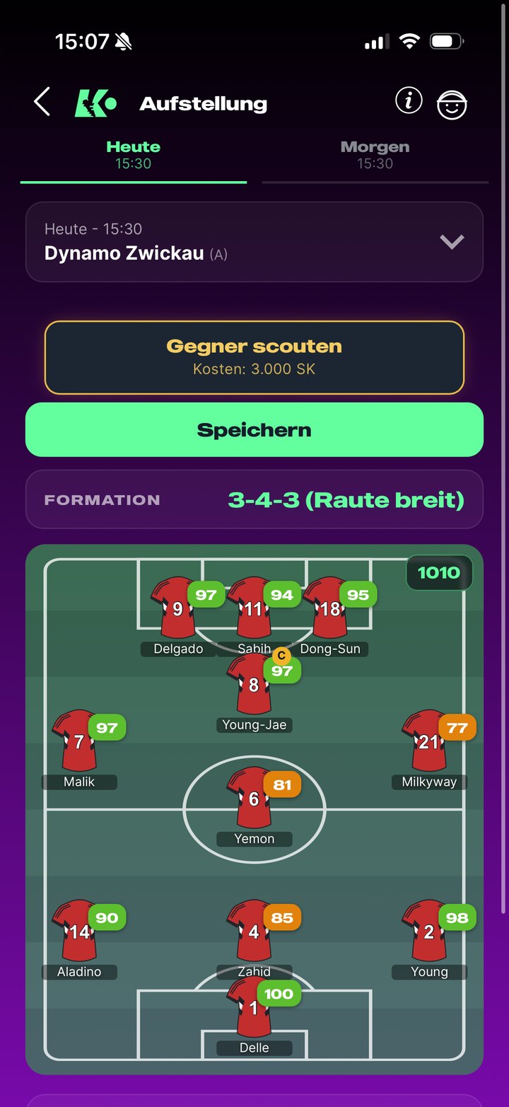 Kings of Football – Aufstellung auf dem Spielfeld